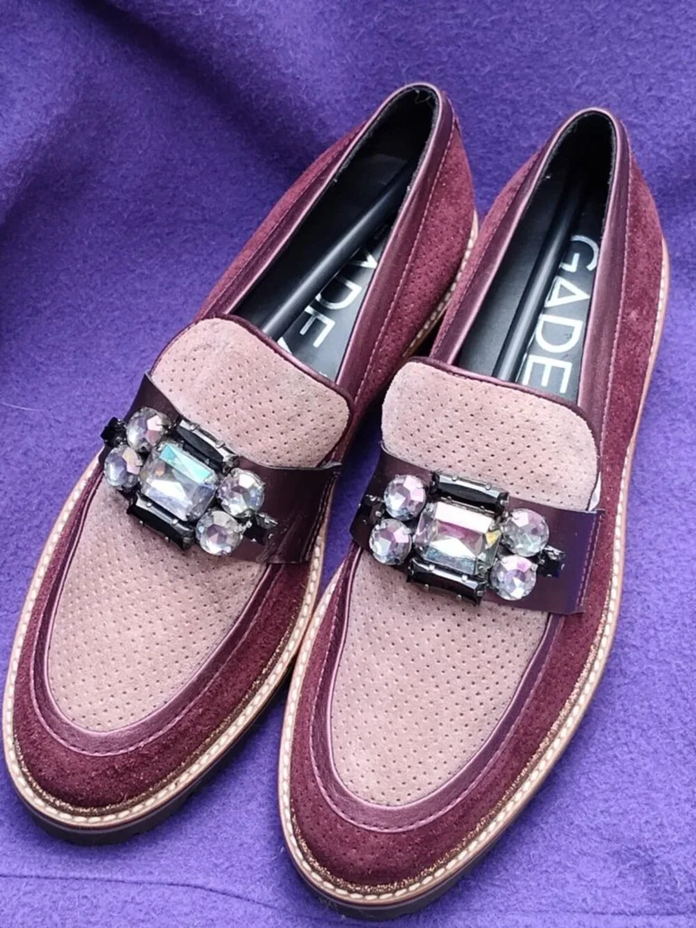 GADEA By Lodi Rhinestone Purple/Burgandy Suede Chunky Loafers, 39 8-8.5 -  NWOT